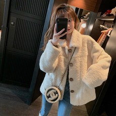 양모위 코트 여성 가을 겨울 2024년 신핏 루즈핏 남성 슬림핏 맨투맨 티셔츠, 연찹쌀, XL