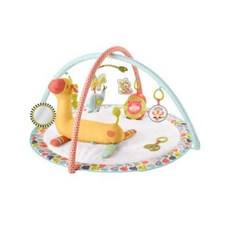 [ Fisher-Price ] Fisher-Price Go Wild Gym & Giraffe Wedge 대형 Playmat 뮤지컬 장난감 및 배 시간 지원 웨지와 함께 야생 체육관 및 기린 웨지 유아 활동 체육관 멀티, One Color_One Size, 1개