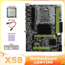X58 마더보드 LGA1366 컴퓨터 마더보드 지원 XEON X5650 X5670 시리즈 CPU(X5675 CPU+SATA 케이블+열 패드 포함), 01 마더 보드