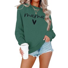 Dressmine 여성용 캐주얼 긴소매 크루넥 루즈 마마 스웨트셔츠 그래픽 셔츠 풀오버 탑 회색.