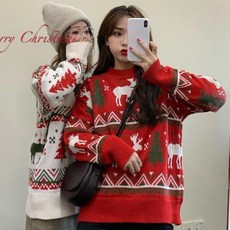 크리스마스 패턴 라운드넥 니트 스웨터