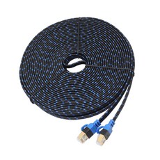 FWT CAT7 10 기가비트 이더넷 울트라 플랫 패치 케이블 모뎀 라우터 LAN 네트워크 구축 금도금 RJ45 커넥터 나일론 편조 재킷 26 피트 블랙 u0026 블루, 1개