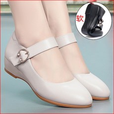 여성봄가을키높이가죽통굽구두