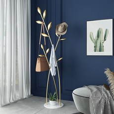 골드 갈대 스탠딩 행거 나뭇잎 옷걸이 예쁜 특이한 포인트 가구 아이템 안방 거실 스탠드 인테리어 디자인 수입 매장 가게 추천, E.로즈 골드 + 화이트 베이스