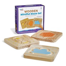 Hand2mind 나무 Mindful 미로 세트 촉각 감각 장난감 보드 불안 완화 아이템 아이들을 위한 마음챙김 사회적 정서 학습 차분한 코너 교실 진정 용품 1696, Hand2mind 나무 Mindful 미로 세트, 촉각