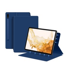태블릿 마그네틱 보호 커버 갤럭시 탭 S7 FE S8+ 11인치 12.4인치 14.6인치 Ultra 펜 슬롯 스마트 휴면 스탠드 지지 보호 케이스용, 블루
