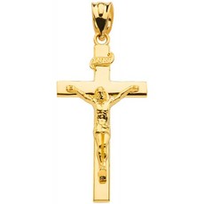 파인 14k 골드 리니어 크로스 INRI 십자가 참 펜던트