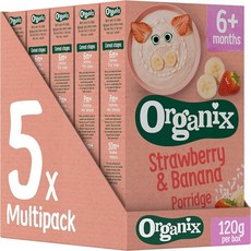 Organix 오가닉스 스트로베리 앤 바나나 베이비 포리지 6개월이상 120g 5개, 1개 - 오가닉스오트밀포리지