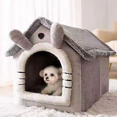 뉴욕갬성 고양이 집 강아지 집 사계절 공용 소형견 푸들 겨울 보온 강아지 집 탈부착 애견 침대 용품, 그레이, 1개