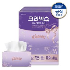 [유한킴벌리] 크리넥스 보습 에센스로션 함유 미용티슈 각티슈 150매X6개입, 6개입, 1개