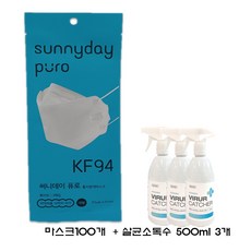 써니데이 퓨로 황사방역마스크 화이트 100매입 대형 + 살균소독수 500ml 3개, 본상품