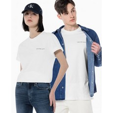 [국내정품배송] 캘빈 클라인 진 남녀공용 로고 릴렉스핏 반팔 티셔츠 화이트 반팔티 J400312 YAF