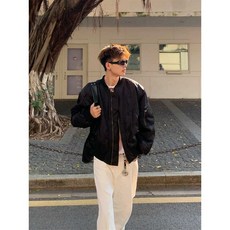 조종복 남녀공용 두꺼운 면복고풍 겨울 폭격기 재킷 야구 유니폼 스타일, 1개, XL 블랙
