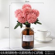 화장실 카페 신혼집 거실 실내조경 소품 고급 조화 꾸미기 사무실 선물 미용실XT20201008545Z, 6 가시 구 보라색 + 북유럽 투명 대구 약병