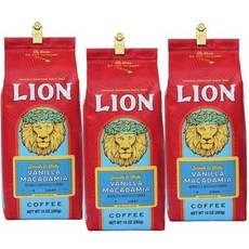 283g X 3팩 라이언 하와이 코나 커피 바닐라 마카다미아 Lion Coffee, 분쇄, 3개