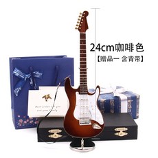 목제 미니 베이스 일렉기타 모형 진열 장식품 실내 선생님을 배웅함 남성 여성 친구 16군인, 24cm 함 멜빵 비고 색상  1