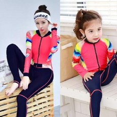 가족 친자 주니어 레쉬가드 수영복 친자 수영복 지퍼 샴브레이 아동 잠수복 긴팔 팬츠 여자 어린이 전문 수영복