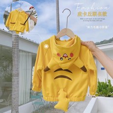 MODENGYUNMA 칠보 휘 동일 형 중 소 동 캐릭터 후드 점 퍼 보이 스카우트 걸 아기 가을 키 즈 러 블 리 입체 패턴 지퍼 코트 춘추 노란색 80cm
