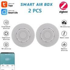 검출기 Tuya Zigbee 스마트 에어 박스 공기질 모니터 CO2 VOC 가스 감지기 센서 자동 경보 가정용 온도 습도 센서, 2개