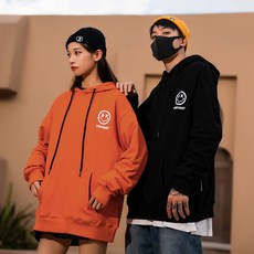 가을신상 스마일 후드박시힙합 비보이핏 커풀 재킷