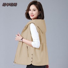 라부라카 중년여성 바람막이 조끼 캐주얼 여름 얇은 후드 베스트 캐주얼 집업 조끼자켓 30 50대 엄마룩 빅 사이즈