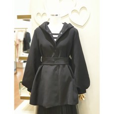 샤틴 볼륨소매 후드 트렌치 하프 코트