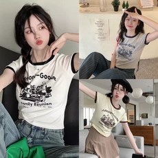천사마음 1+1+1 세미크롭 여성 반팔 티셔츠