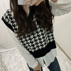 하운드 체크 오버핏 니트조끼 베스트 니트베스트 가을 여성 체크조끼