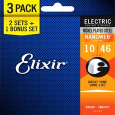 Elixir 일렉기타줄 3팩 나노웹 Light 010-046 일렉스트링 16542