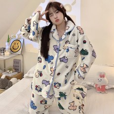 ANYOU 여성 보들보들 편안하다 극세사 수면잠옷 세트 겨울 귀여운 애니멀 따뜻한 홈웨어