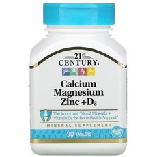 21 센츄리 21st Century Calcium Magnesium Zinc + D3 90 Tablets 칼슘 마그네슘 아연 타블렛 90개입, 3개묶음(10%할인), 1개