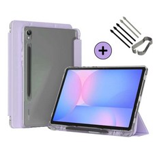 갤럭시탭 S10 FE / S10 FE 플러스 S펜슬 수납 투명 클리어 케이스 북커버 아이친구, 퍼플, 1개