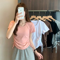 여성 여름 스트링 반팔 슬림 티셔츠