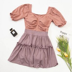 배색 셔링 퍼프소매 옷같은 풀빌라 체형커버 수영복 캉캉 김보연 모노키니 풀빌라 호캉스 휴가 여행, 핑크