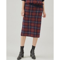 헤지스 여성 19FW 레드 체크 울혼방 밴딩스커트 HSSK9D923R2 미디(무릎길이) 스커트
