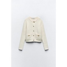 ZARA 자라 골든 버튼 니트 재킷 여성 슬림핏 가디건 크림