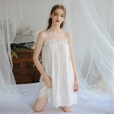 Boborucci 레이스 끈 나시 여성 봄 여름 원피스 공주 슬립 잠옷 여자 섹시 시스루 홈웨어