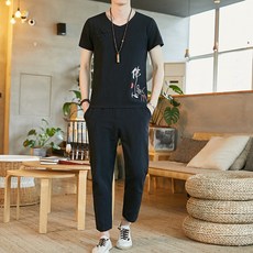 DIPYLON 남성 반팔 린넨 생활한복 리넨 남 여름 5부 브이넥 면 마 티셔츠 중국풍 소재