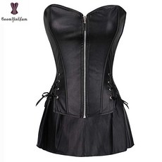 코르셋 드레스 정장 여성 가짜 가죽 코르셋 플러스 크기 6XL 합성 가죽 코르셋 고딕 본드 Bustier 프론트 지퍼 Corselet|뷔스티에 & 코르셋|