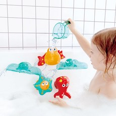 독일 (Hape) 목욕 장난감 6 세트 영아 아기 목욕 물놀이 장난감 흡 락 벽면 폭포 물놀이 욕실 장난감 소년 소녀 생일 선물 2 살 + E0215