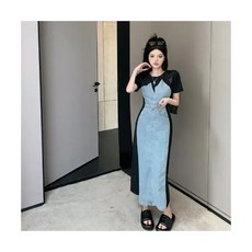 데님 롱 원피스 여름 맥시 여성 로브