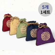 루나픽 전통 무늬 자수 복주머니 외국인 선물 5P, 빨강+노랑+초록+남색+보라 - 자수복주머니