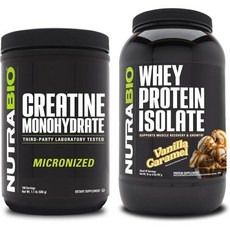 뉴트라바이오 NutraBio Creatine Monohydrate Unflavored 500g and Whey Protein Isolate Vanilla Caramel Supple, 뉴트라바이오 NutraBio Creatine Monoh