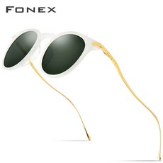 가볍고 튼튼한 티타늄 안경테 FONEX 아세테이트 선글라스 남자 빈티지 라운드 편광 된 태양 안경 여성을위한 새로운 미러 UV400 음영 857