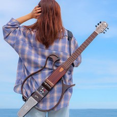 모가비 트레블 스마트 기타 우드 어쿠스틱 / 네모 헤드 마이크 다중녹음 강력한 사운드 메모리 확장 접어서 휴대 간편한 여행용 기타, 있음