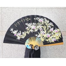 중형 매화그림 검은바탕 흰매화 대형부채 소품 큰부채, 1개