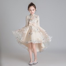 중국식 소녀 청삼 드레스 키즈 내셔널 트라이어링 메쉬 프린세스 걸스데이 파티 아동복 3 12Y청삼스
