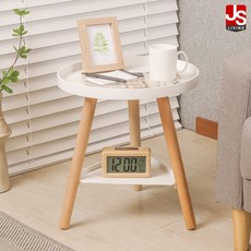 JS리빙 거실 화이트 보조 선반 2단 원목 사이드 테이블 미니 북선반 탁상 모던 다리있는 원형 협탁 간이 수납 침대 티테이블 침실 인테리어 / JS#MD:Dic-O236488ST