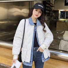 DarjinQD 여성 캐주얼 데님 레이어드 패딩점퍼 E210