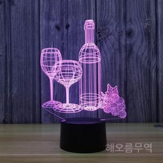 와인 잔 3D 야간 조명 침실 캐릭터 인테리어 소품 해오름무역, 충전식 터치